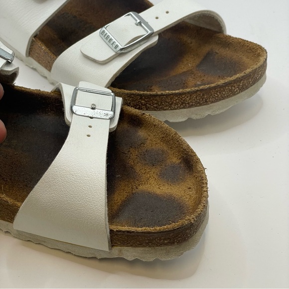 Birkenstock Arizona Slide Sandals White Leather Women’s Sz 7 EU 38 - Picture 7 of 9